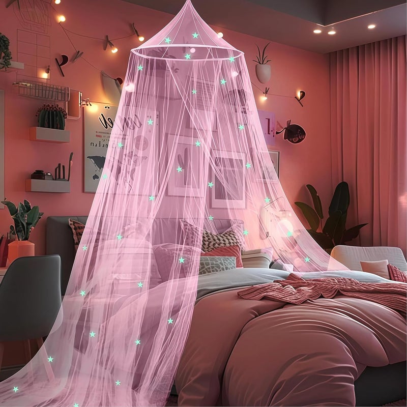Daksha Pink Princess Bed Canopy for Girls with Glow in The Dark Stars, Canopy Net Fits Most Single, Twin, Full and Queen Size Bed, Room Decor, Kids Bedroom Accessories - Image 1
